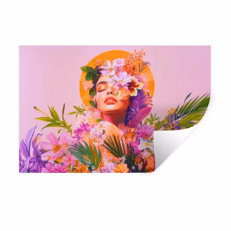 Muursticker - Vrouw - Abstract - Cirkel - Bloemen — 1