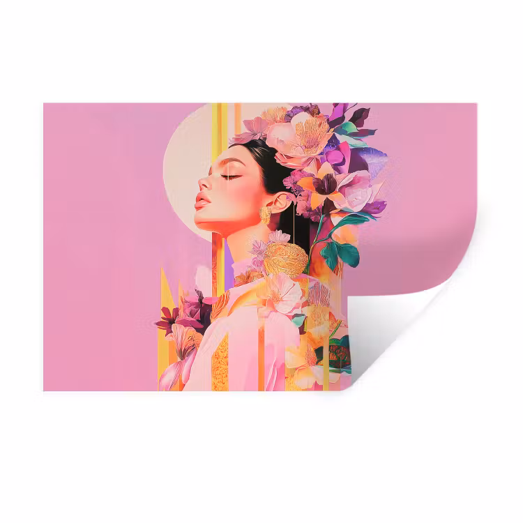Muursticker - Vrouw - Bloemen - Paars - Abstract — 1
