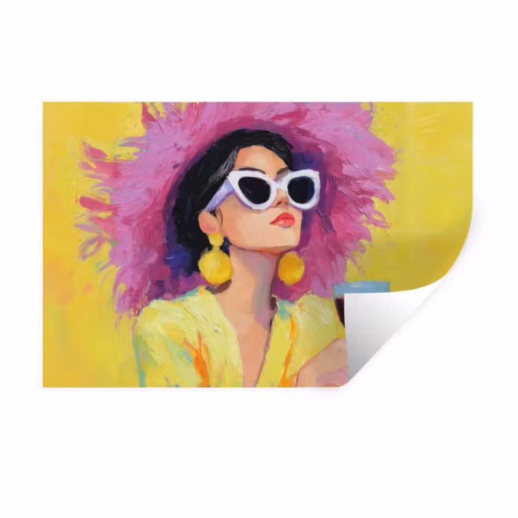 Muursticker - Vrouw - Hoed - Paars - Wijn — 1
