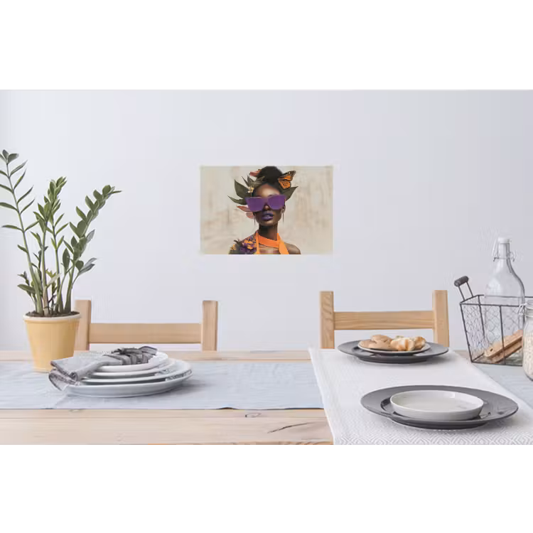 Muursticker - Vrouw - Zonnebril - Vlinder - Bloemen — 3
