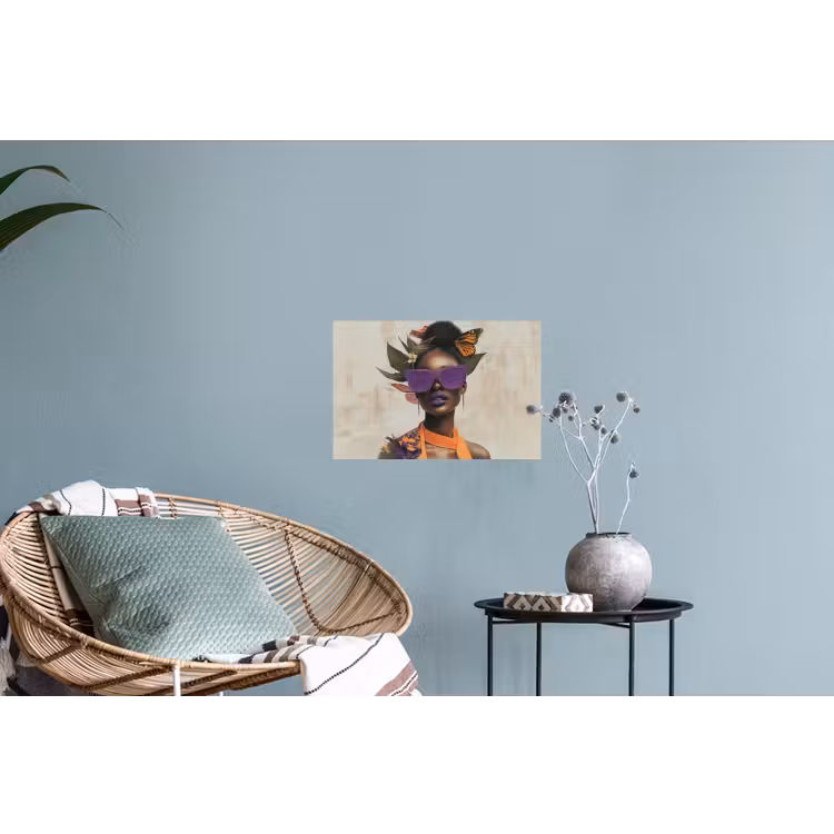 Muursticker - Vrouw - Zonnebril - Vlinder - Bloemen — 4