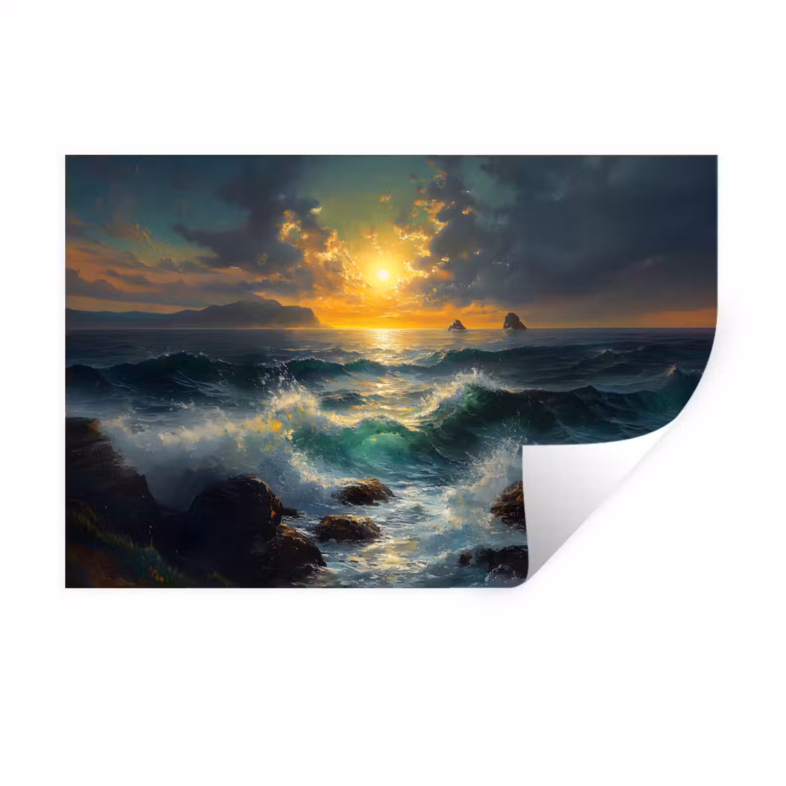 Muursticker - Zee - Zon - Golven - Rotsen — 1