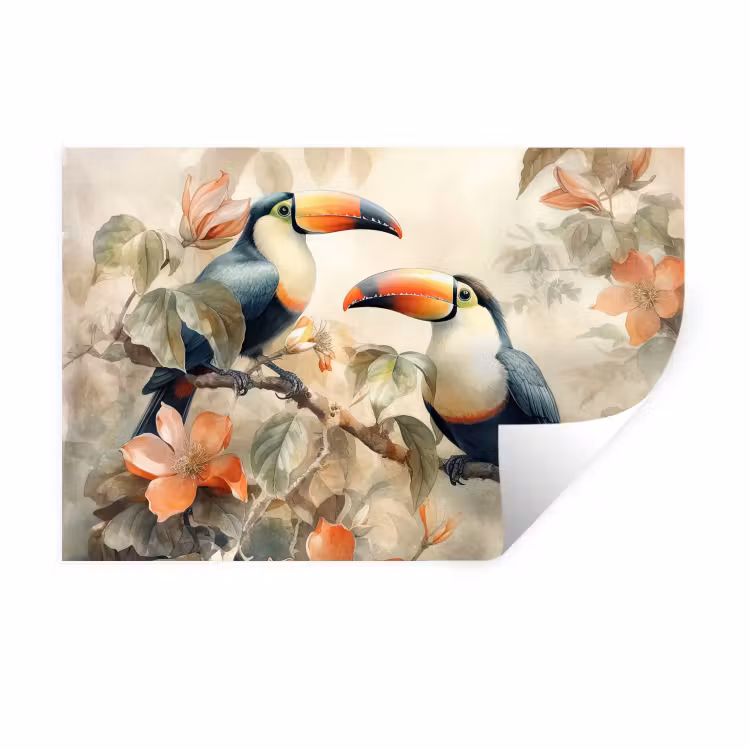 Muursticker - Toekan - Vogels - Bloemen - Tak — 1
