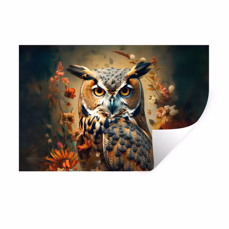 Muursticker - Uil - Vogel - Bloemen - Planten - Botanisch — 1
