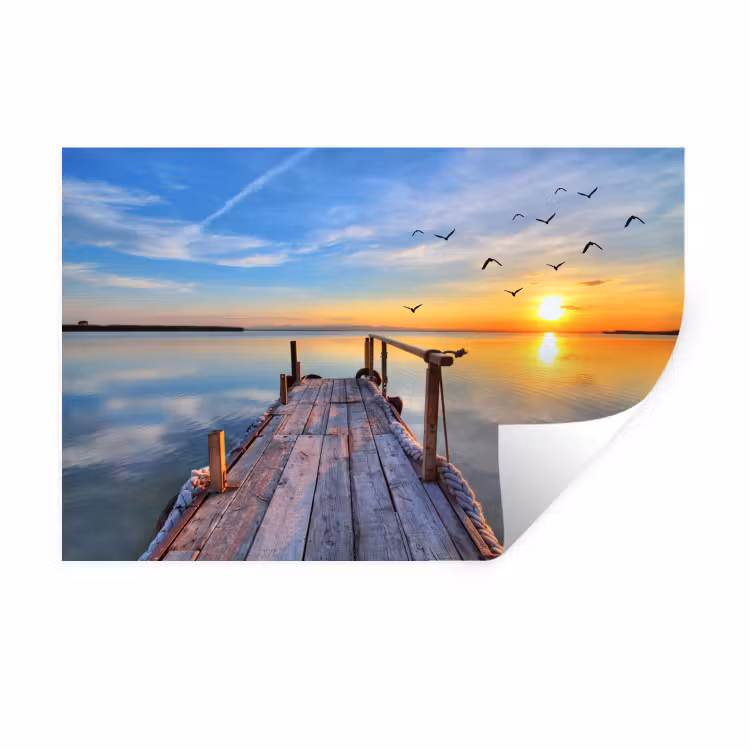Muursticker - Water - Steiger - Vogels - Zonsondergang - Horizon — 1