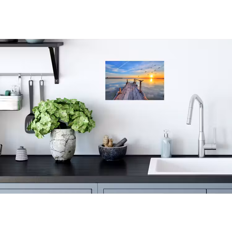 Muursticker - Water - Steiger - Vogels - Zonsondergang - Horizon — 2