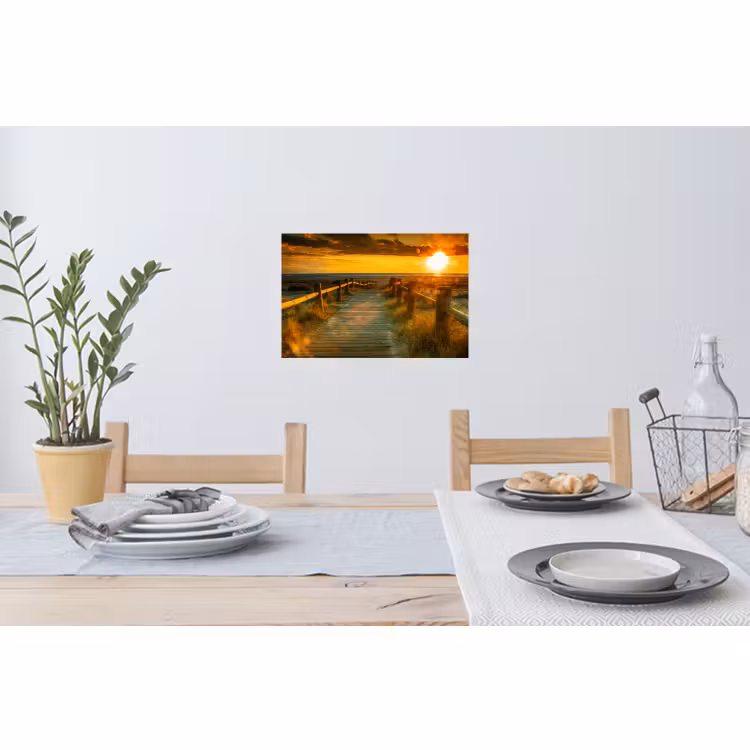 Muursticker - Zon - Strand - Duin - Horizon - Gras - Pad - Oranje — 3