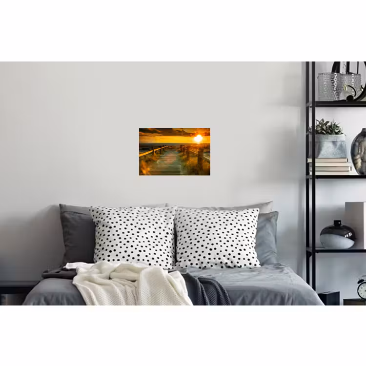 Muursticker - Zon - Strand - Duin - Horizon - Gras - Pad - Oranje — 5