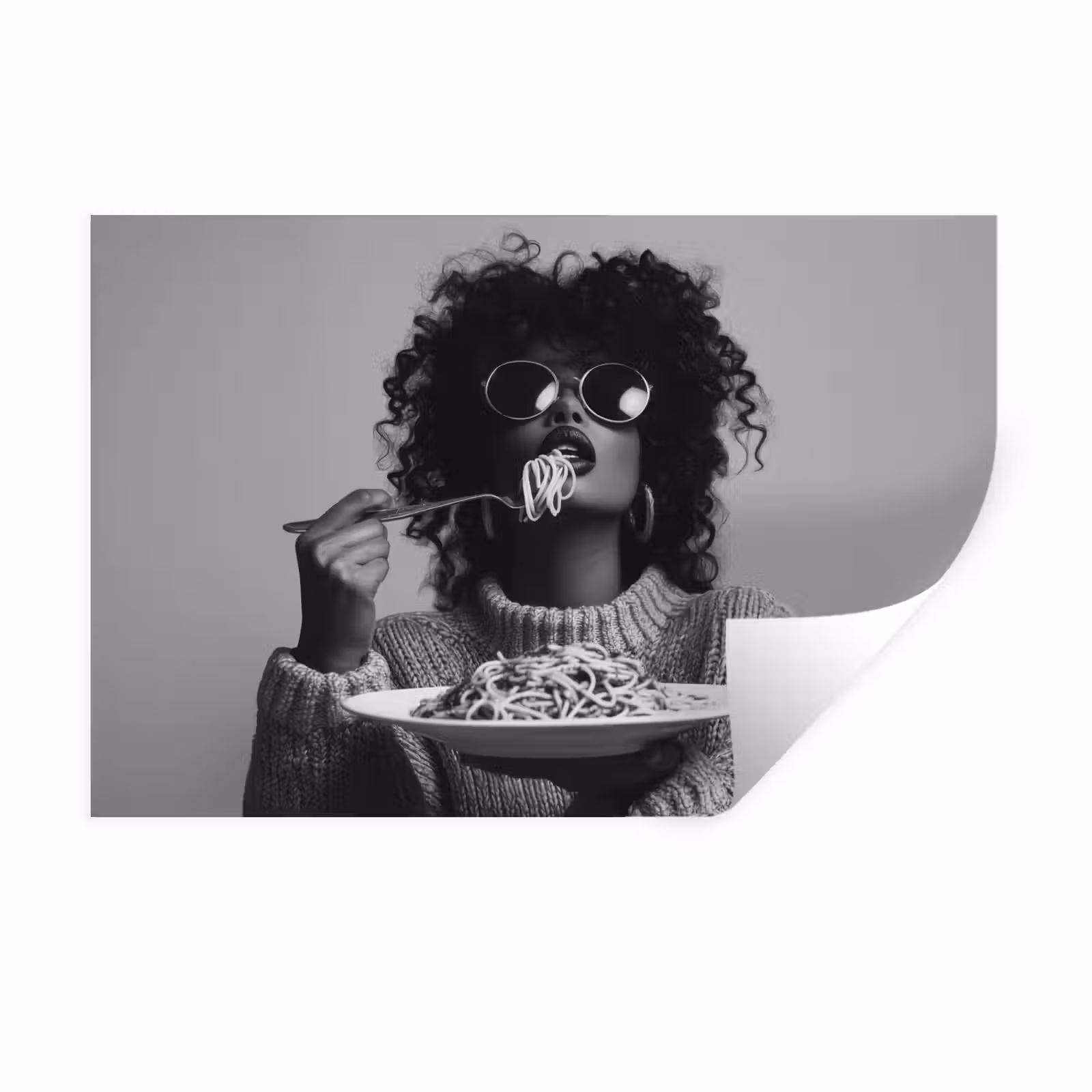 Muursticker - Vrouw - Pasta - Zwart - Wit — 1