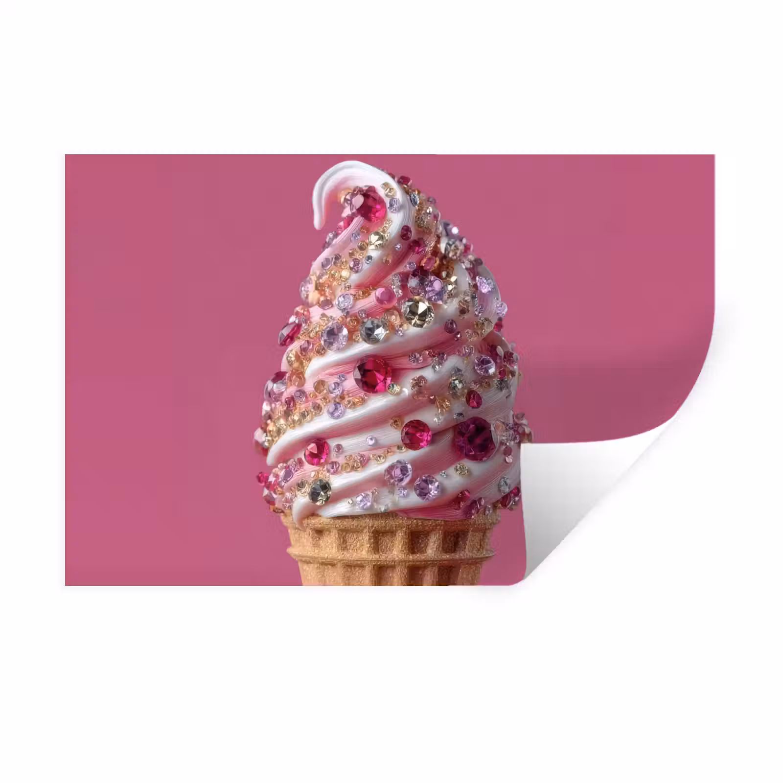 Muursticker - Softijs - Edelstenen - Roze - Hoorntje — 1