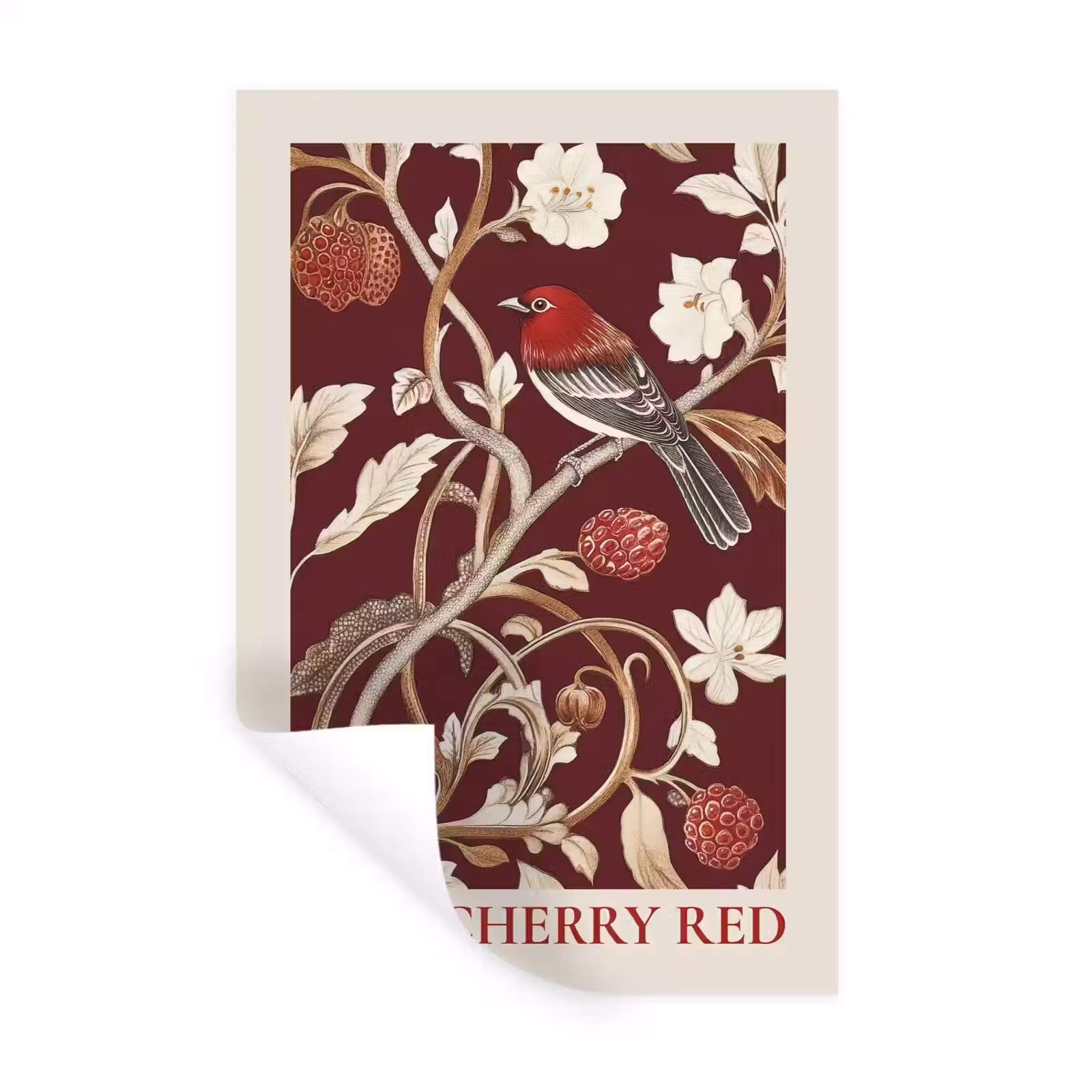 Muursticker - Vogel - Bordeaux - Bloemen - Bessen — 1