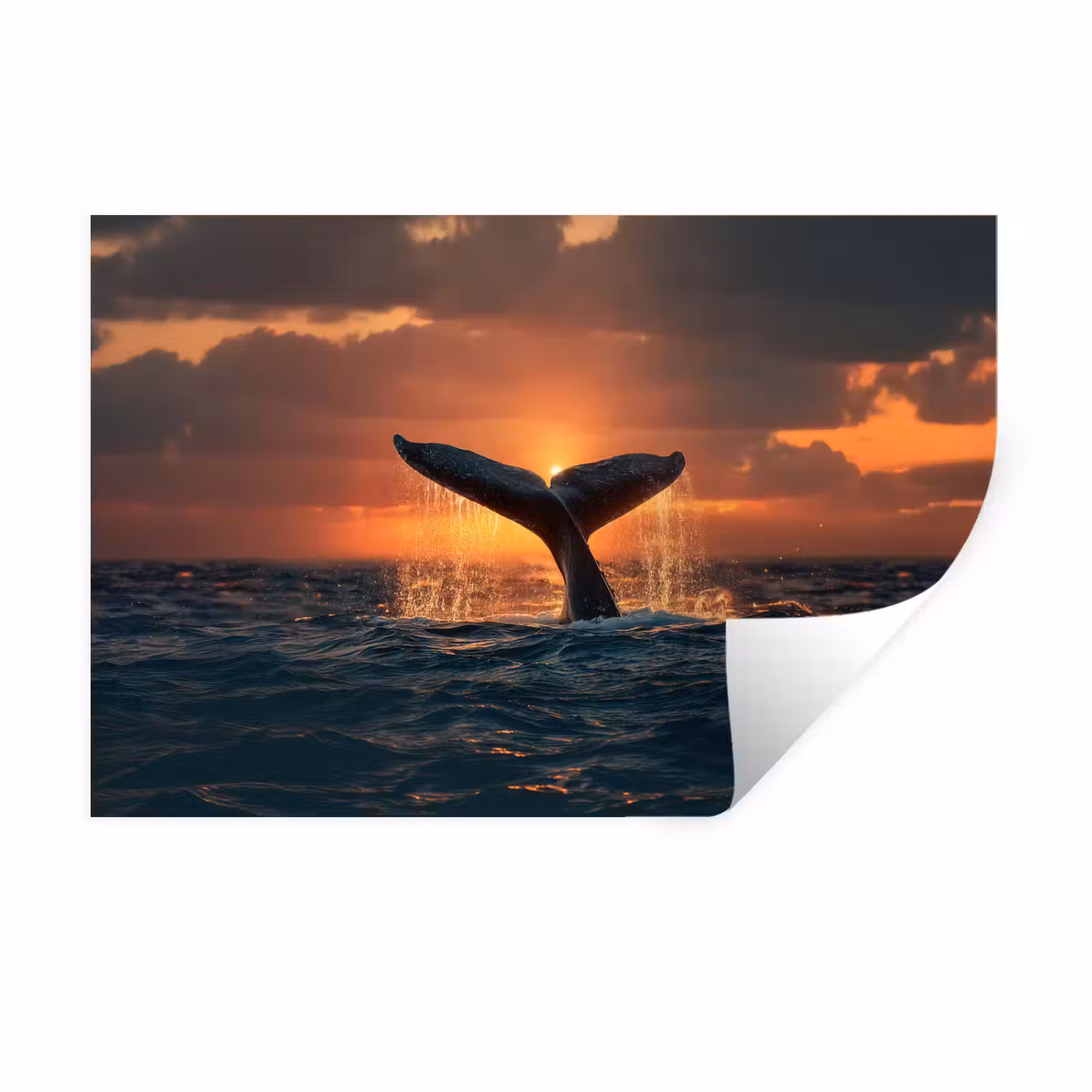 Muursticker - Walvis staart - Water - Zonsondergang — 1