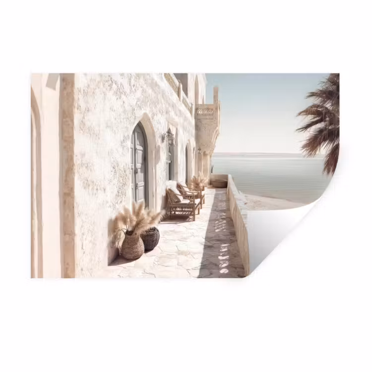 Muursticker - Terras - Stoelen - Strand - Beige — 1