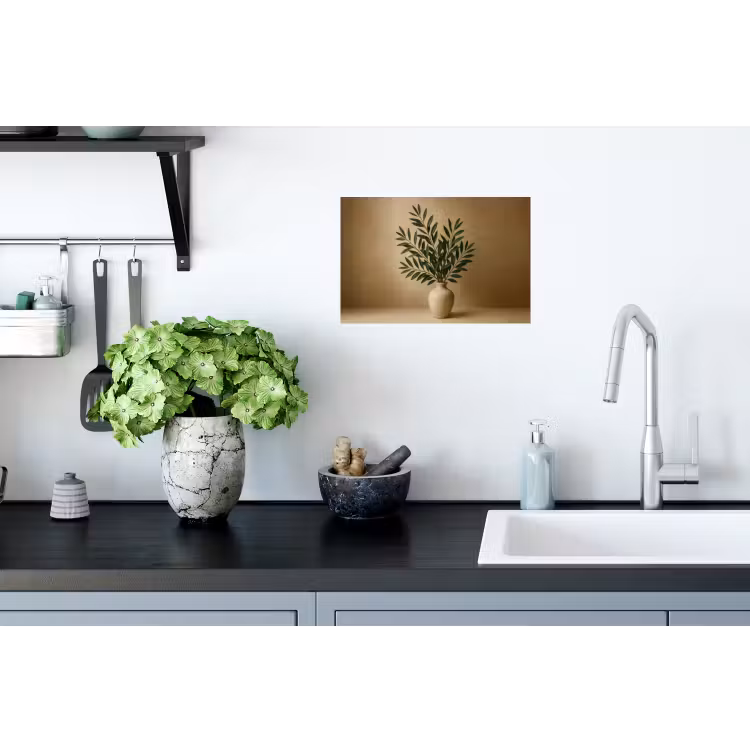 Muursticker - Vaas - Olijftakken - Bladeren - Beige — 2