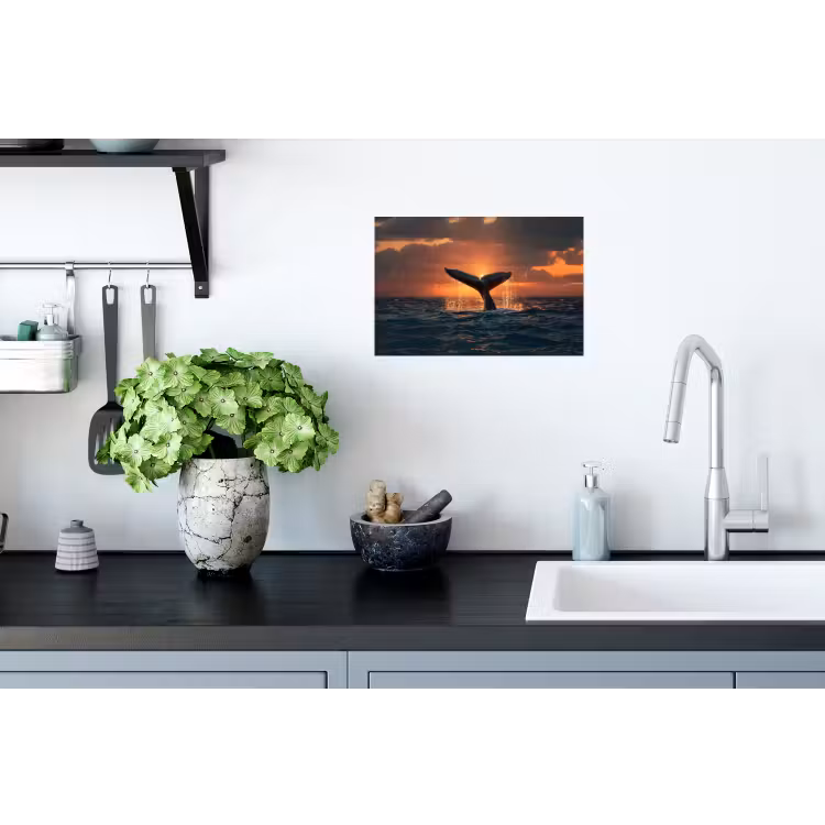 Muursticker - Walvis staart - Water - Zonsondergang — 2