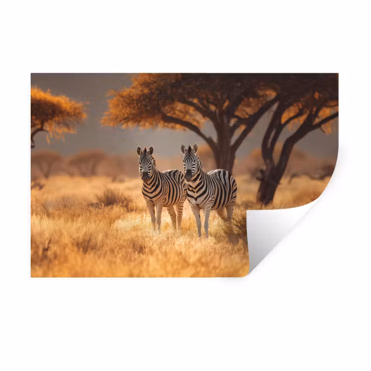 Muursticker - Zebra's - Savannelandschap - Gras — 1