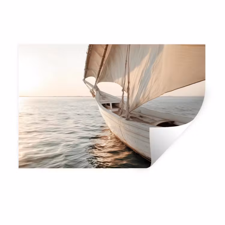 Muursticker - Zeilboot - Zee - Beige - Zon — 1