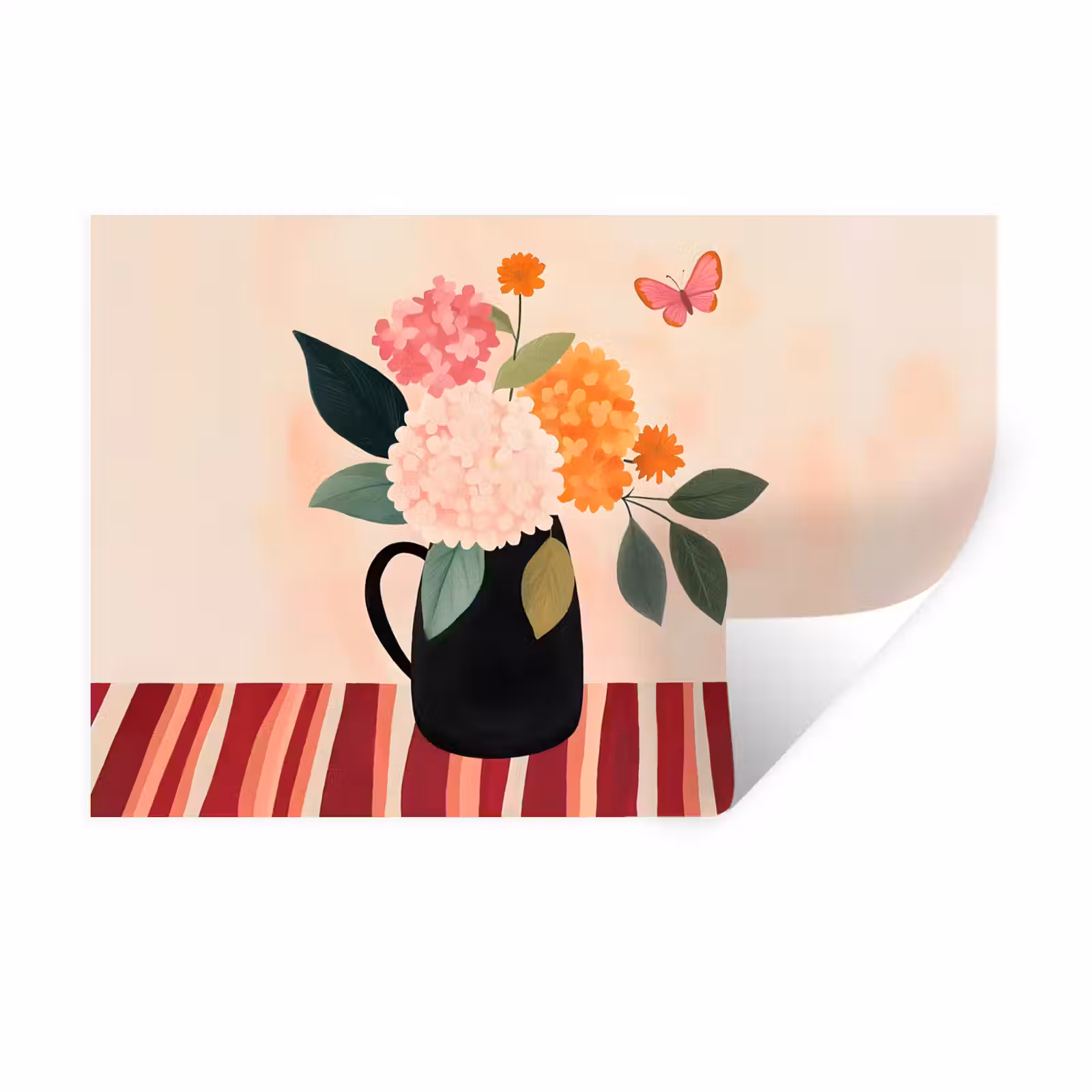 Muursticker - Vaas - Bloemen - Vlinder - Rood — 1