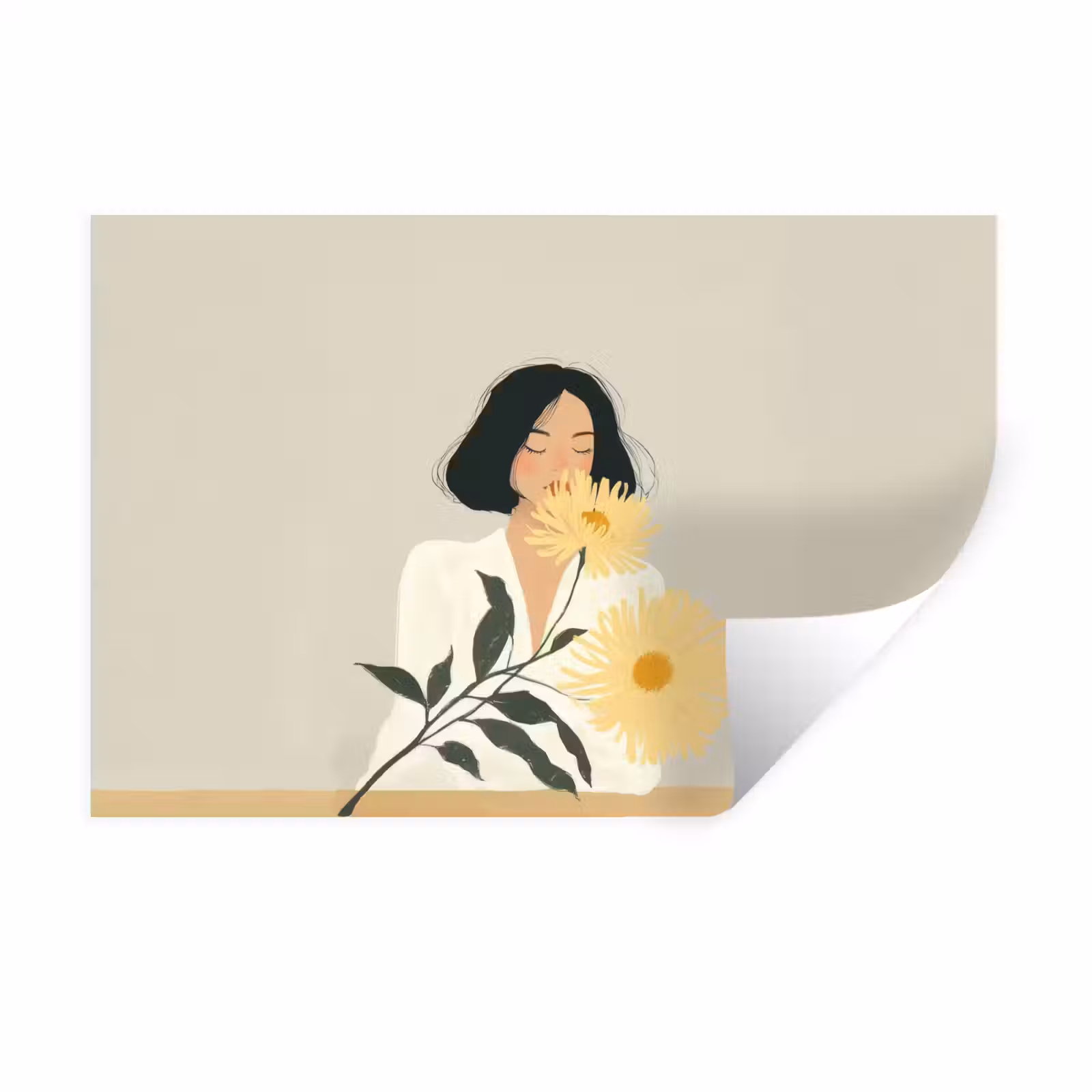 Muursticker - Vrouw - Bloem - Geel - Minimalistisch — 1