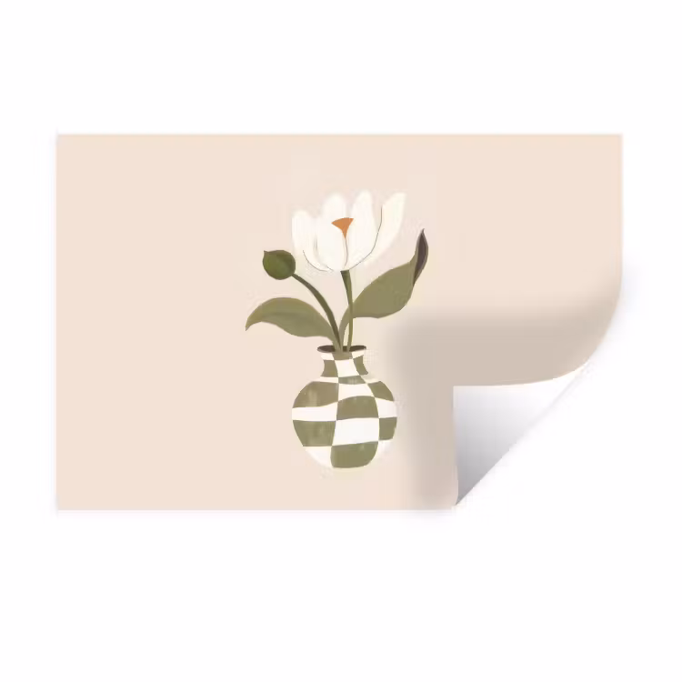 Muursticker - Vaas - Geruit - Bloem - Groen — 1
