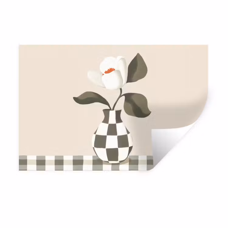Muursticker - Vaas - Geruit - Groen - Bloem — 1