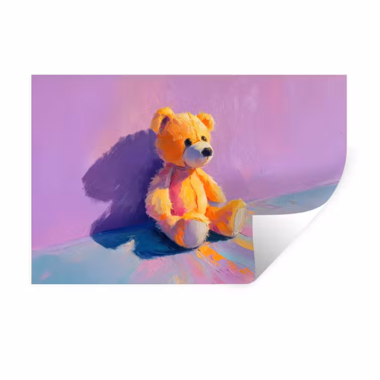Muursticker - Teddybeer - Schaduw - Penseelstreken - Paars — 1
