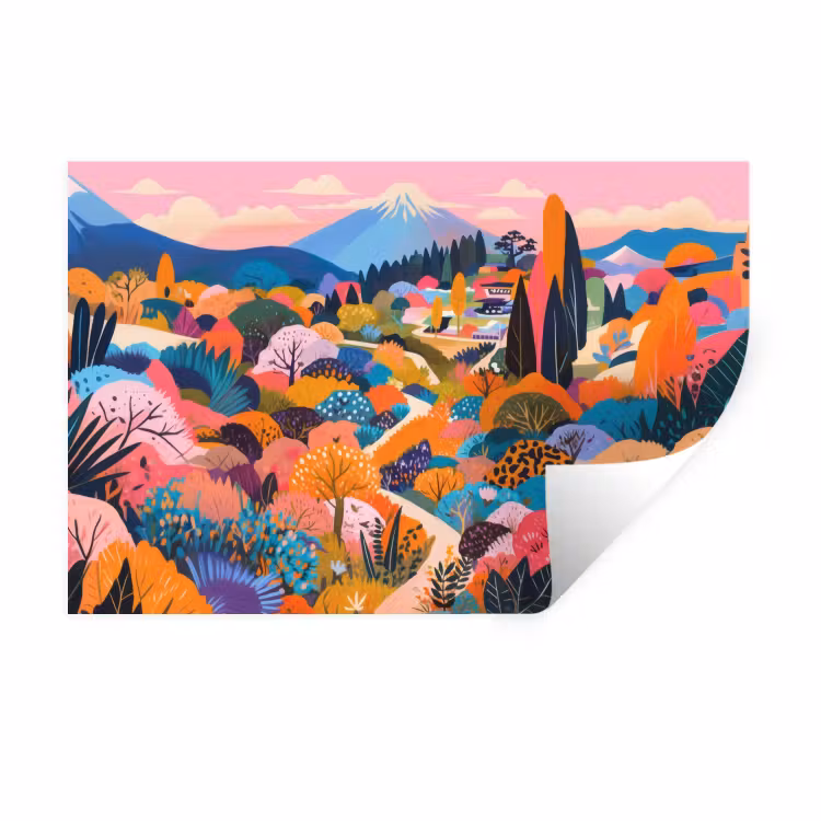Muursticker - Witte bergtop - Modern - Kleurrijk — 1