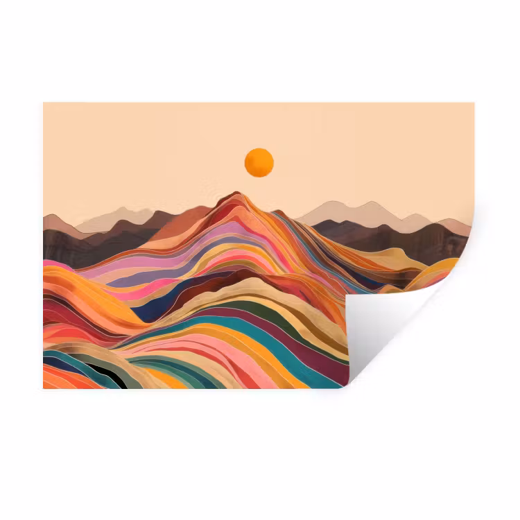 Muursticker - Zon - Kleurrijk landschap - Bergen — 1