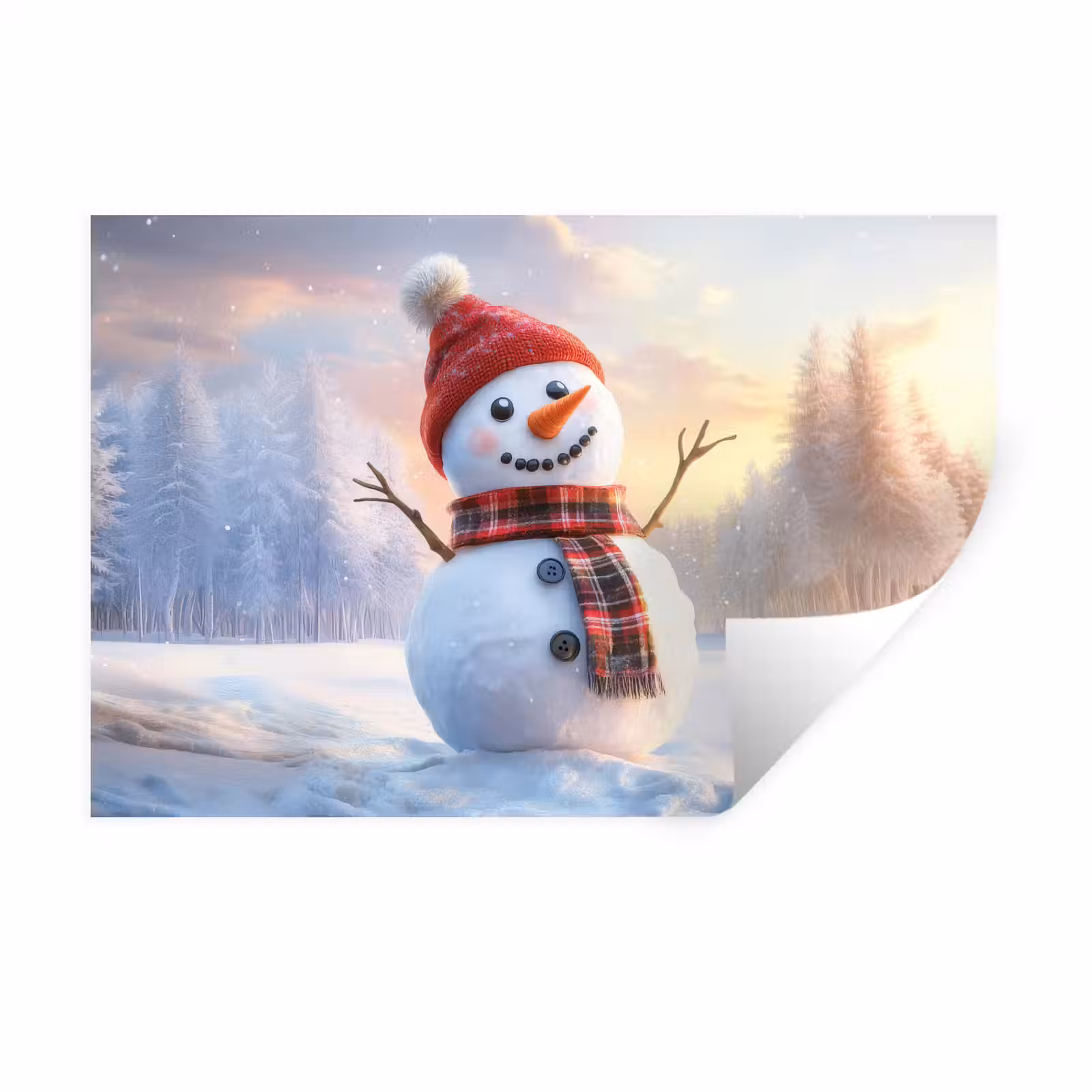 Muursticker - Sneeuwpop - Zonsondergang - Wit — 1
