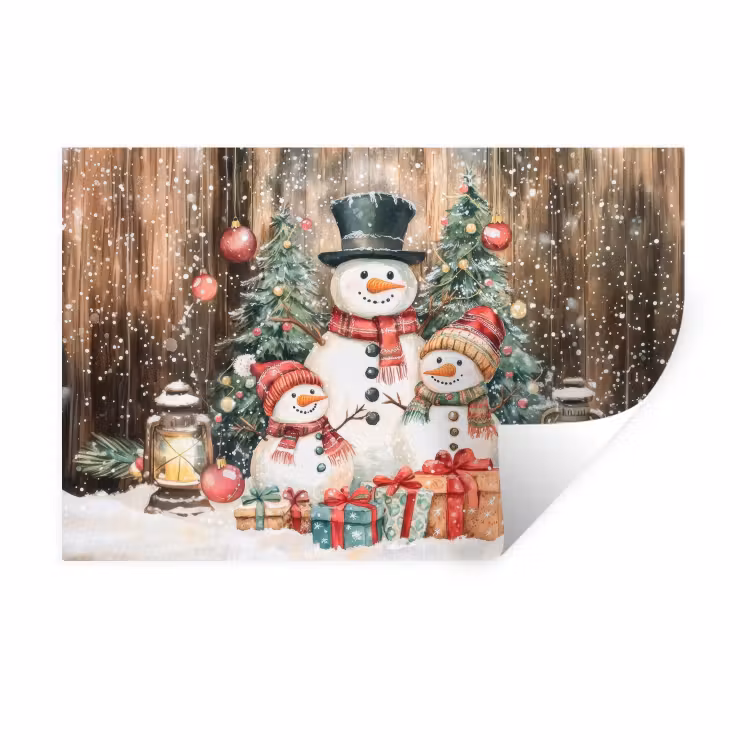 Muursticker - Sneeuwpop - Familie - Kleurrijk — 1