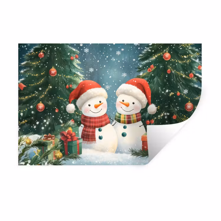 Muursticker - Sneeuwpop - Kerstsneeuw - Groen - Rood — 1
