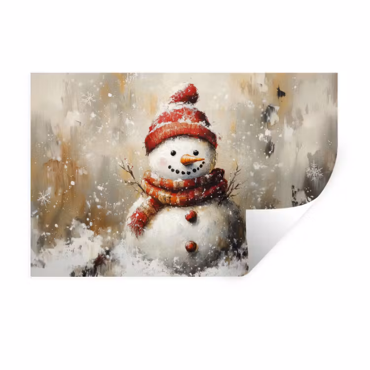 Muursticker - Sneeuwpop - Winter - Sneeuw - Beige — 1