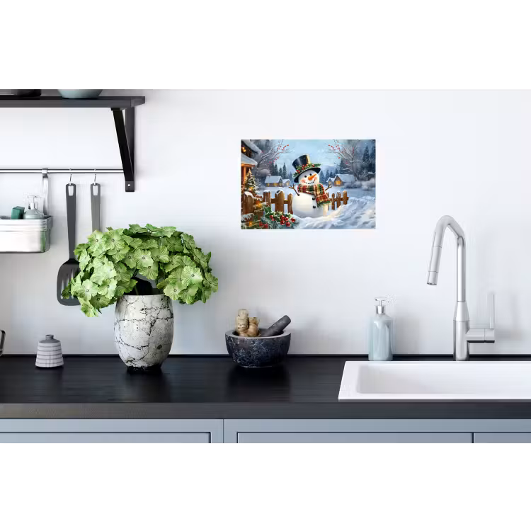 Muursticker - Sneeuwpop - Winterdorp - Kleurrijk — 2