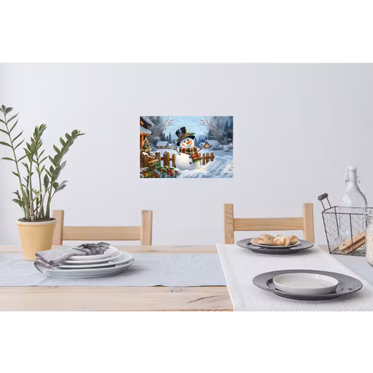 Muursticker - Sneeuwpop - Winterdorp - Kleurrijk — 3