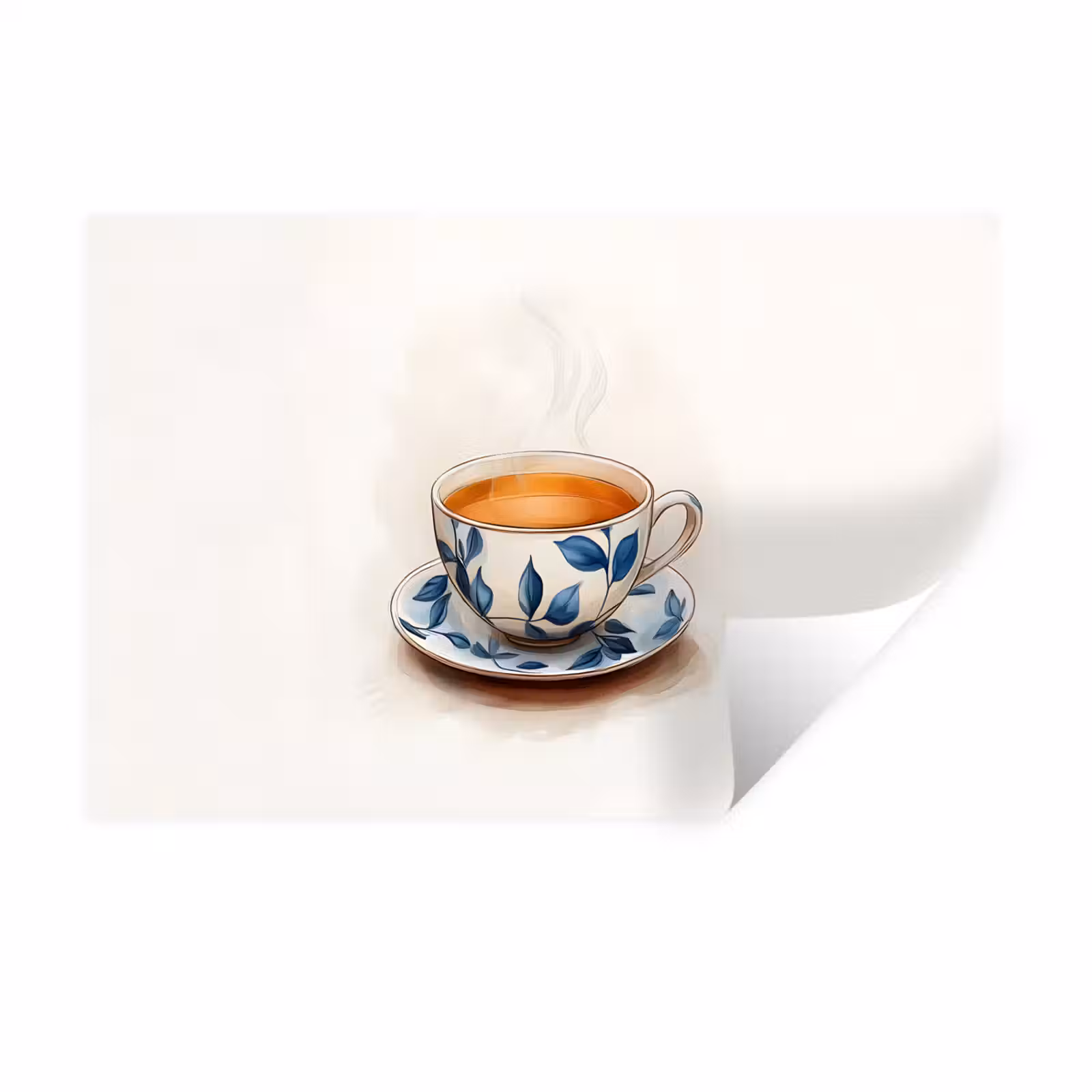 Muursticker - Theekop - Bladeren - Blauw — 1