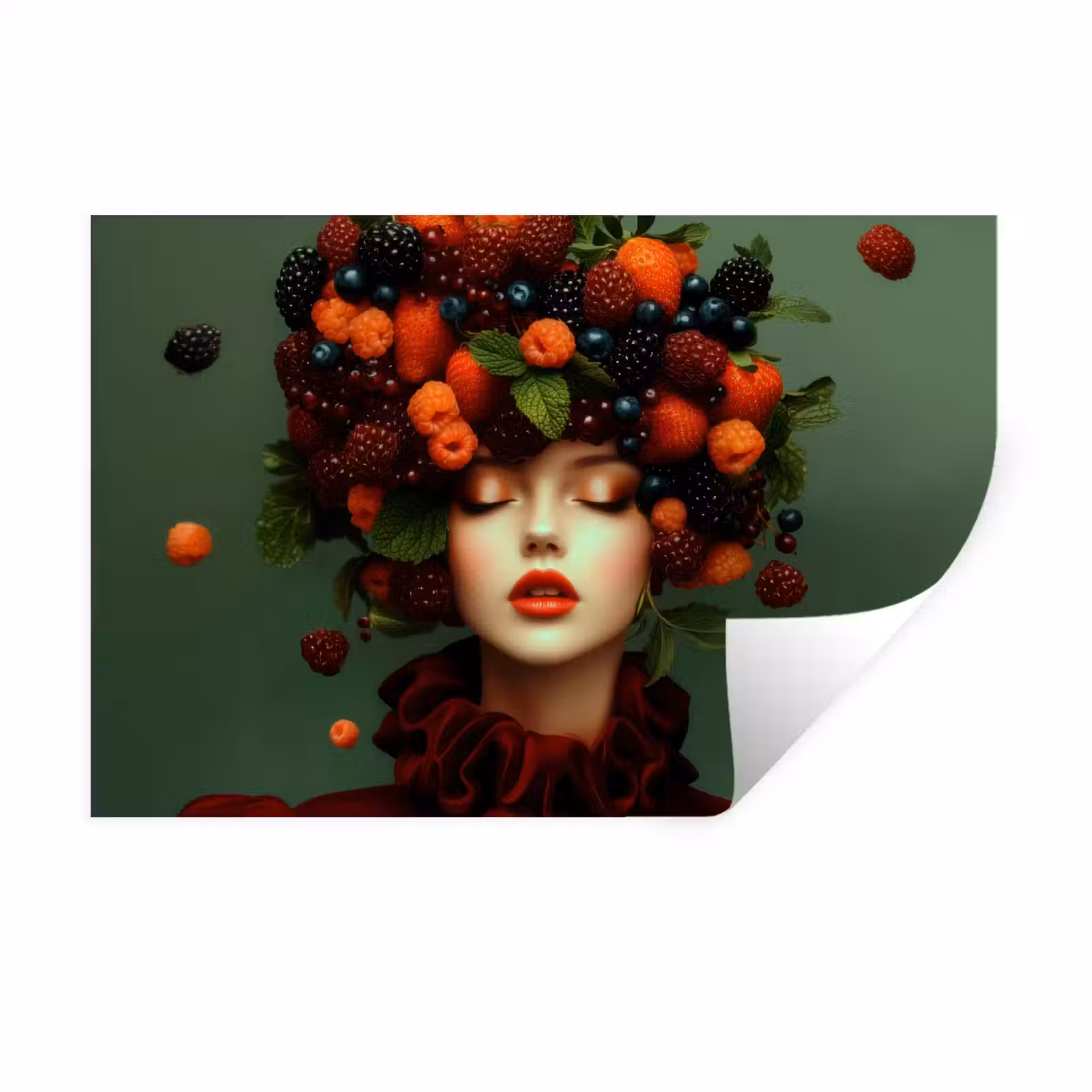 Muursticker - Vrouw - Aardbeien - Frambozen - Bramen - Bessen — 1