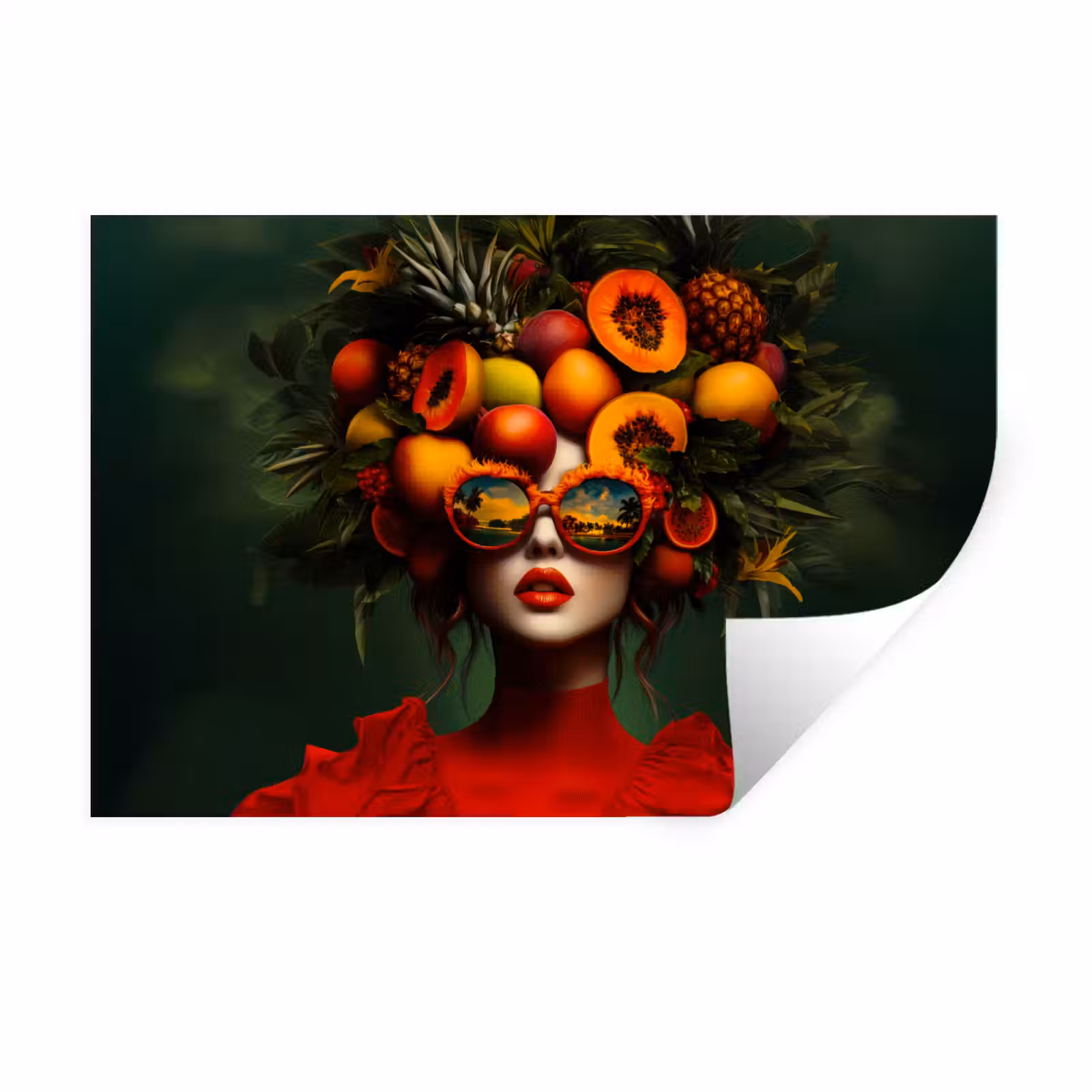 Muursticker - Vrouw - Vruchten - Papaja - Ananas — 1