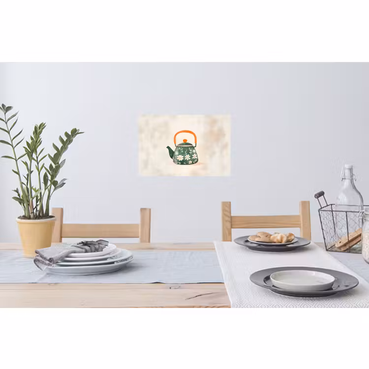 Muursticker - Theepot - Groen - Bloemen - Oranje — 3
