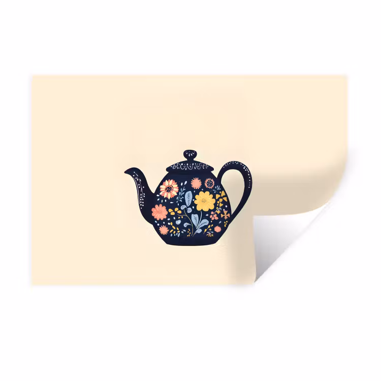 Muursticker - Theepot - Kleurrijk - Bloemen — 1