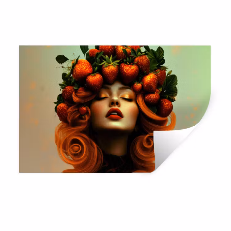 Muursticker - Vrouw - Aardbeien - Kroon — 1