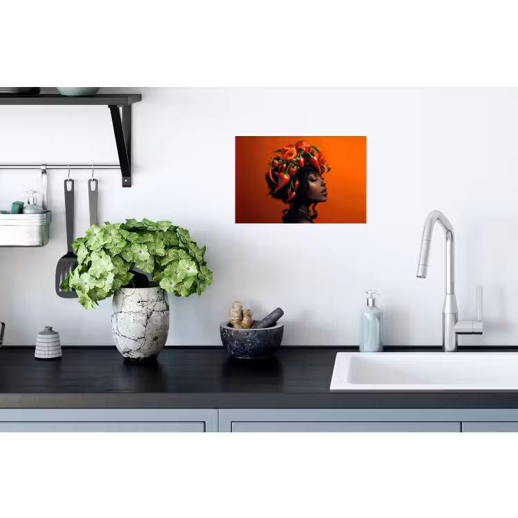 Muursticker - Vrouw - Chilipepers - Pepers - Bloemen — 2