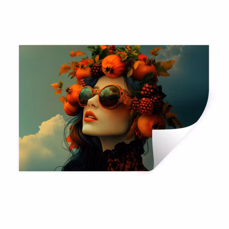 Muursticker - Vrouw - Granaatappel - Herfst - Zonnebril — 1