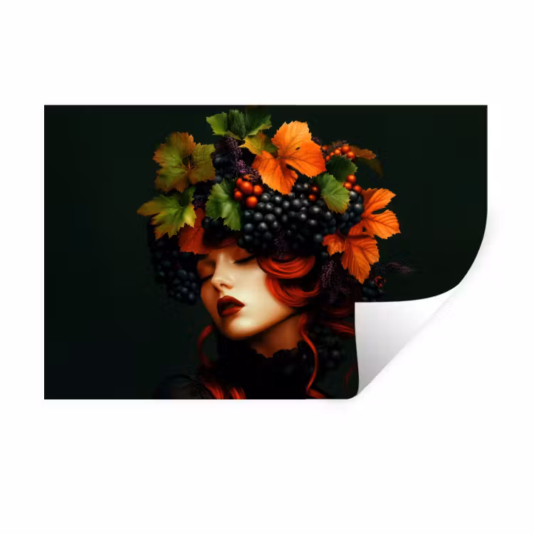 Muursticker - Vrouw - Rood - Groen - Druiven — 1