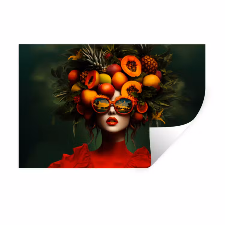 Muursticker - Vrouw - Vruchten - Papaja - Ananas — 1