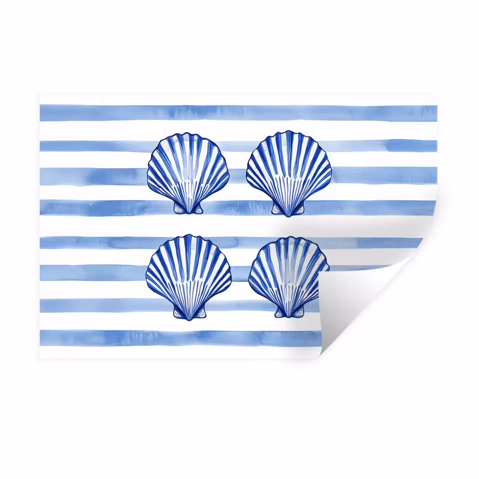 Muursticker - Vier schelpen - Blauw - Wit - Strepen — 1