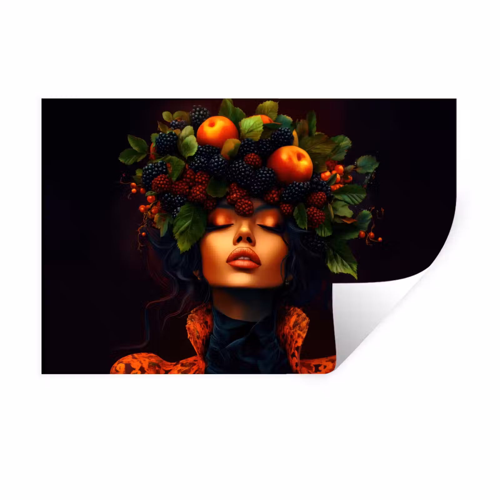 Muursticker - Vrouw - Zwart - Bessen - Bramen - Appels — 1