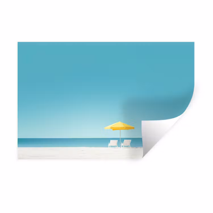 Muursticker - Strand - Blauwe lucht - Geel - Parasol — 1