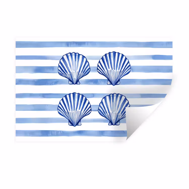 Muursticker - Vier schelpen - Blauw - Wit - Strepen — 1
