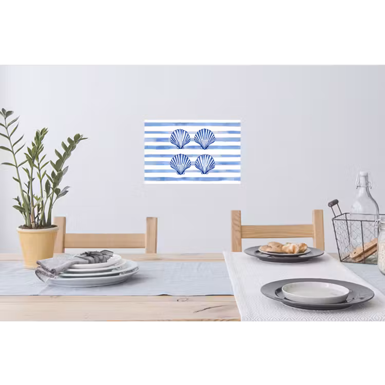 Muursticker - Vier schelpen - Blauw - Wit - Strepen — 3