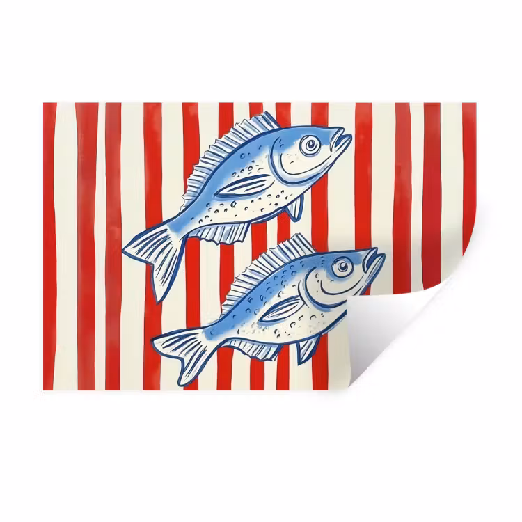 Muursticker - Vissen - Verticale strepen - Blauw - Rood — 1